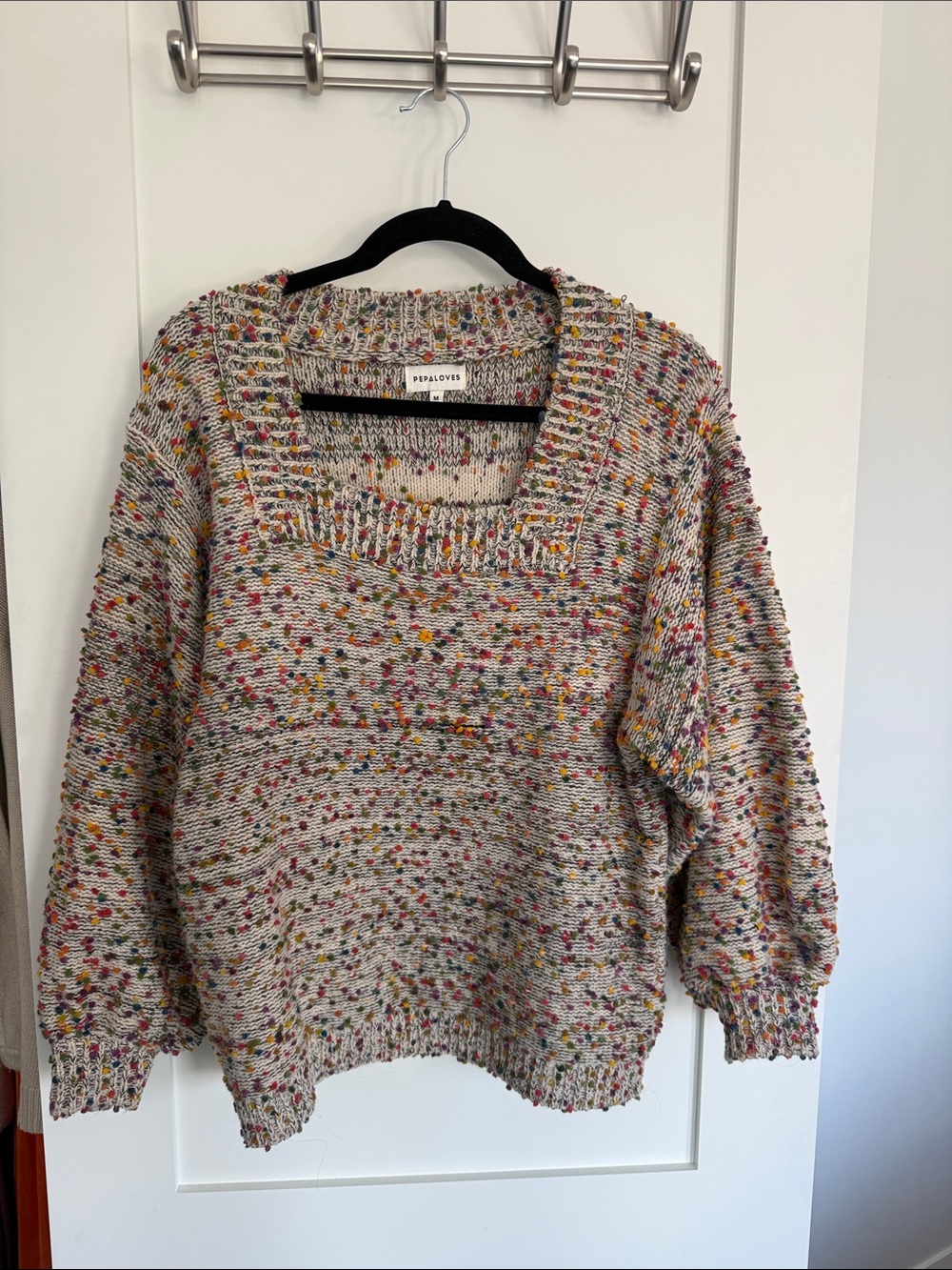 Speckled Square-Neck Knit Sweater in Multicolor